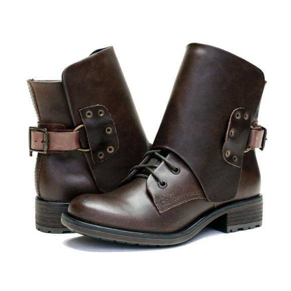 Shoes - New Cocoa Leather Fold Down Cuff Side Zip Boot